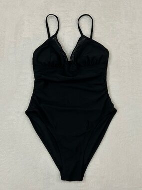 Time And Tru Deep V Neck Black One Piece Beach Pool Swim Bathing Suit Women’s S